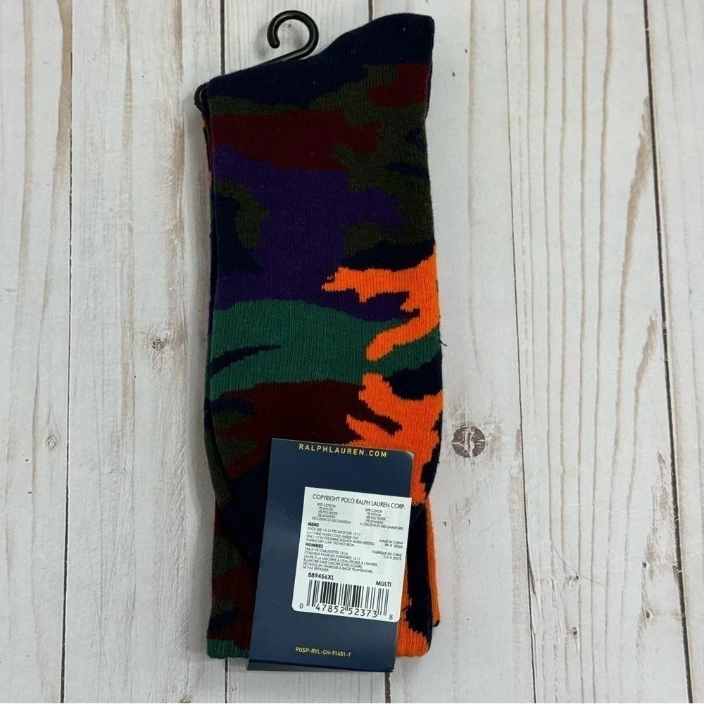 Polo Ralph Lauren 1 Pair Camo Print Socks Size XL‎ Shoe Sizes 12-17 Men